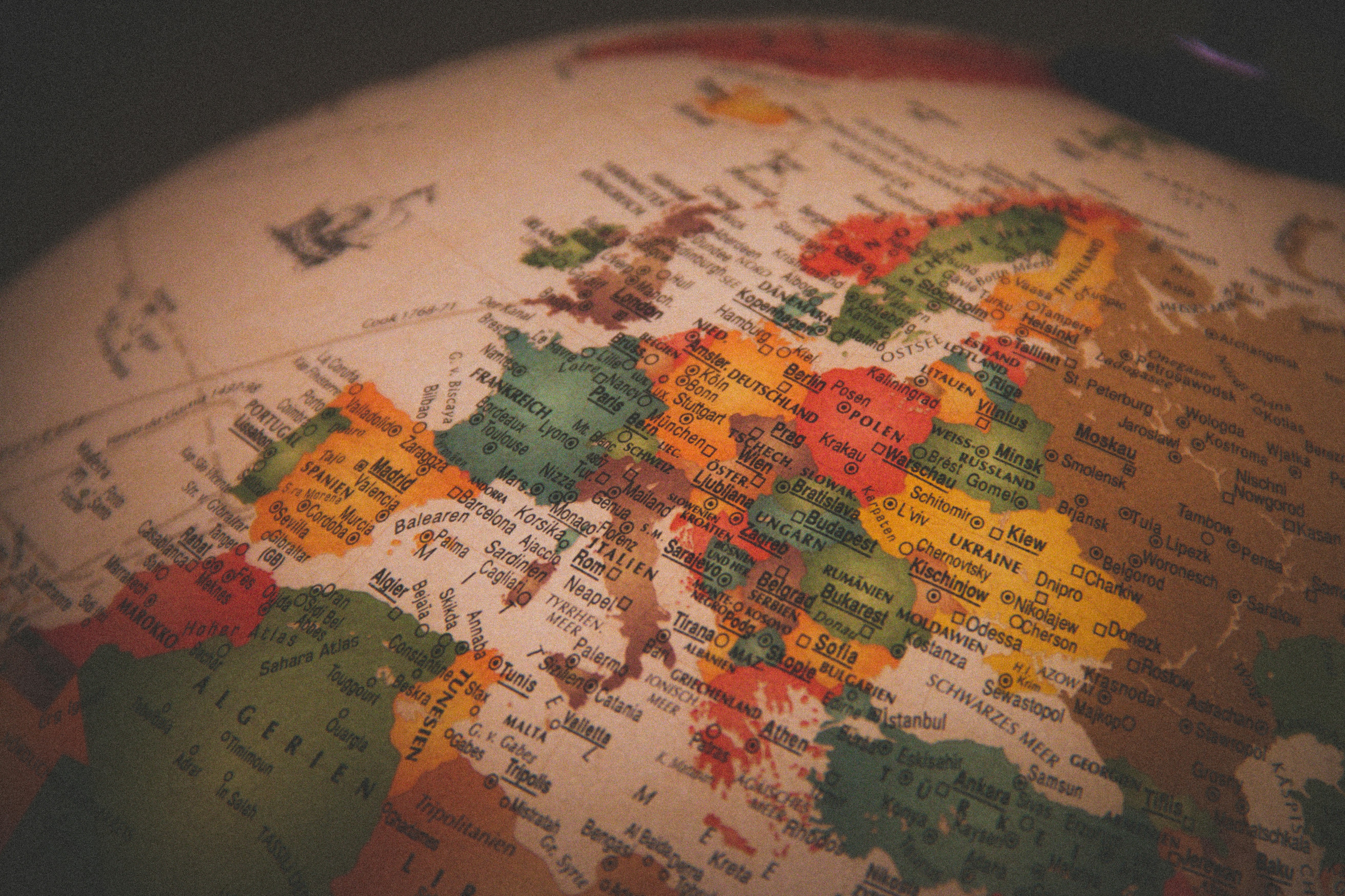 Globe showing Spain, France, the UK and mainland Europe